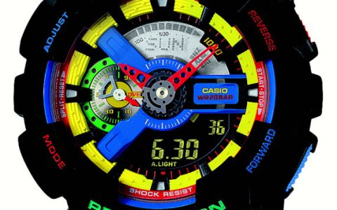 卡西歐迪和瑞奇G-沖擊GA110DR-1A樂高積木配色風格手表