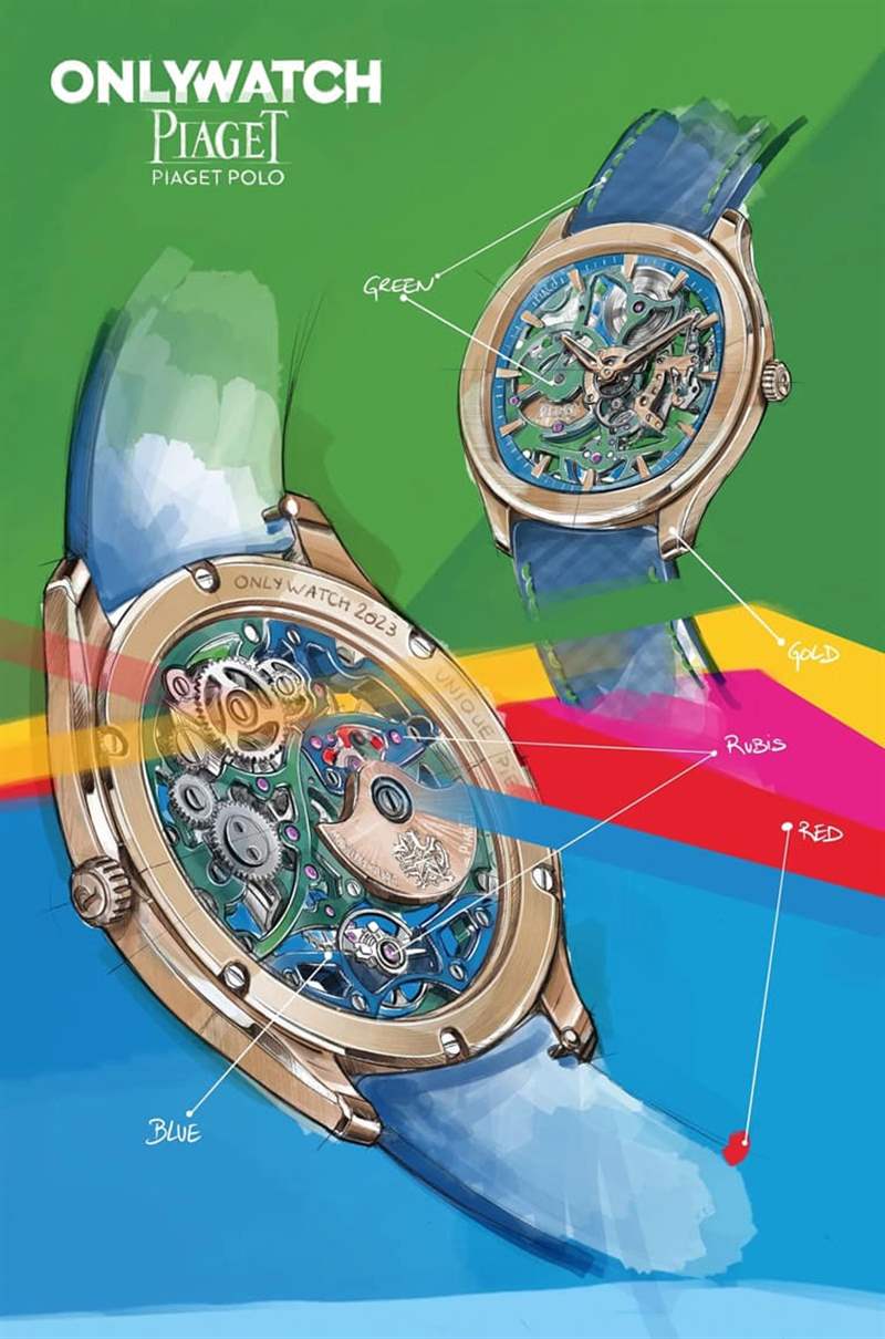 伯爵Polo鏤空表第一次呈現(xiàn)藍(lán)、綠、玫瑰金三色組合向知名藝術(shù)家致敬